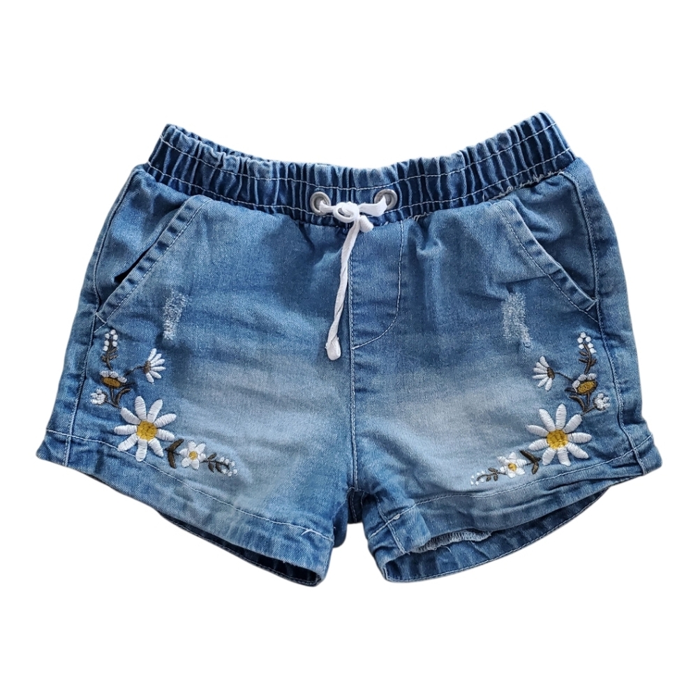 Wallflower‎ Girl Shorts Girls SM (7/8) Daisies Floral Stretch Light Wash Denim